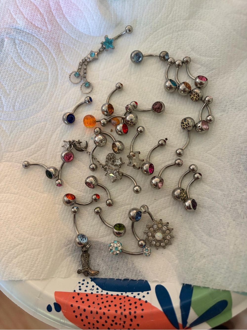 Assorted Stainless Steel Navel Rings with Multicolor Gem Accents